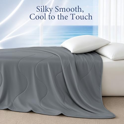 Image of Cooling Comforter for Hot Sleepers, Queen 90x90, Medium Gray | Cooling blanket feel, Q-Max >0.4 cool touch, double-sided cooling, Sorona fill, for night sweats, lightweight & breathable