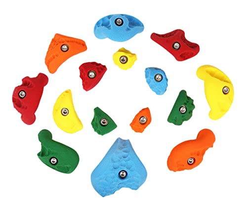 Atomik Rock Climbing Holds Set of 15 Bolt-On Rock-Like Style in Assorted Bright Tones