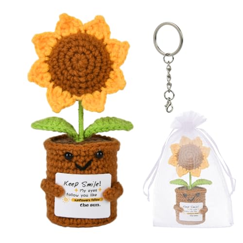 WuikerDuo Girasole All'Uncinello con Frase Motivazionale, Regalo Perfetto per Insegnanti, Amici, Famiglia o Pazienti in Guarigione, Ideale per Scrivania, Simbolo di Positività con Girasoli Fiorito