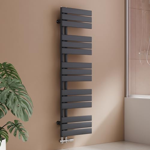 S'AFIELINA Design Badheizkörper Handtuchheizkörper Anthrazit Flach Paneel Seitenanschlusss 1320x400mm Heizkörper für Bad Handtuchtrockner 598 Watt