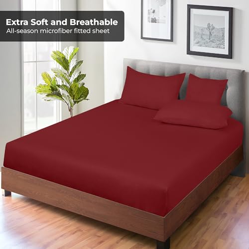 Image of Royale Linens Fitted Sheet King Cal - Ultra Soft 1800 Brushed Microfiber - Hotel Luxury Bottom Sheets - Wrinkle Free & Fade Resistant - Deep Pocket Fitted Sheet Only (King Cal, Tango Red)