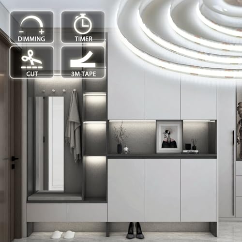 OMIKA Battery Operated Light Strip, 6.56FT 640LED 6000K Cool White USB COB LED Strip Flexible Cuttable Dimmable Timer LED Light with Remote Control for Kitchen, Closet, DIY Backlight, Camping Gear by OMIKA - Used condition - Image 2