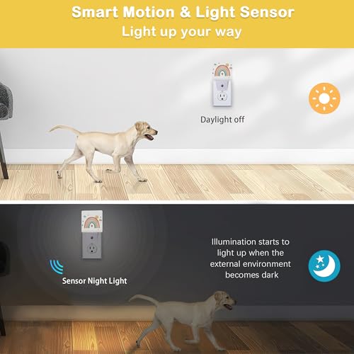 Image of Boho Rainbow Night Light,Plug in Night Light, Dusk to Dawn Sensor Nightlights for Stairway /Hallway /Kitchen /Bedroom /Bathroom 0.5W