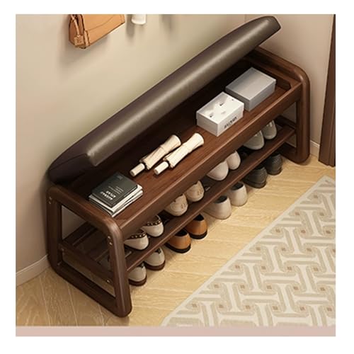 Banc d'entrée avec rangement pour chaussures et assise rembourrée en tissu doux