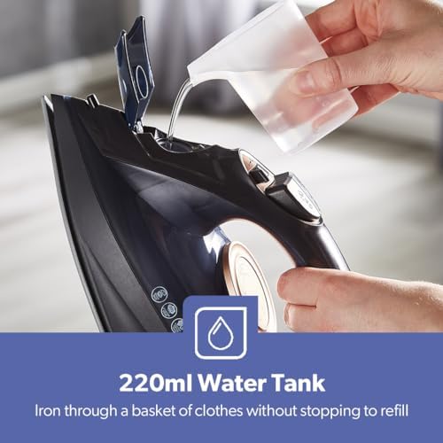 GEEPAS Steam Iron | Clothes Dry & Steam Press | 40s Fast Heat-Up, Vertical Steaming | Ceramic Soleplate & Adjustable Temperature | 220ml Water Tank with 0.8g/Steam Output | 2 Year Warranty 2400W Black - Image 2