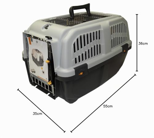 Miniatura 7 de Aimé Transportin Gato Transportin Perro Caja Detransporte Con Ventilaciones Laterales, Rejas Metálicas Y Pestillo De Seguridad Color Gris Y Dimensiones 56x36x35 Cm Mochila Para Perros