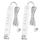 10Ft Surge Protector Power Strip - Long Extension Cord, Addtam 5 Widely Outlets 4 USB Ports, Flat Plug, Multi Plug Outlet Extender, Desk Charging Station for Home Office College Dorm Room Essentials