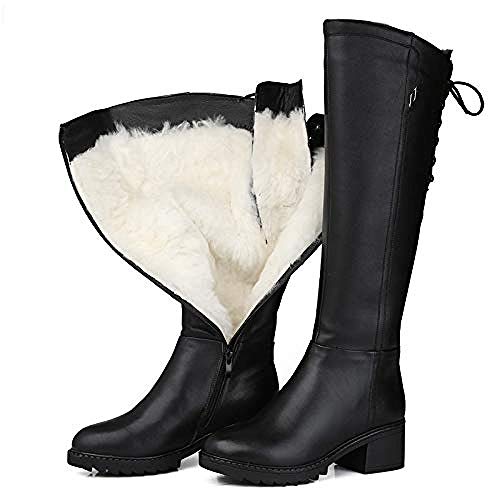 Botas de Nieve de Media Bota de tacón Medio de Cuero Antideslizante...