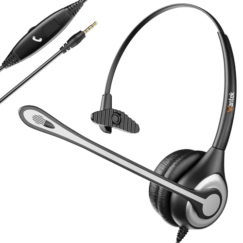 Wantek Mobile Phone Headset with Microphone Noise Cancelling & Call Controls, 3.5mm Computer Headphone for iPhone PC Laptop Skype Softphone Business Call Center Office, Clear Chat, Ultra Comfort