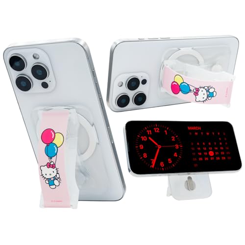 Grip magnétique MagSafe transparent Hello Kitty avec béquille intégrée