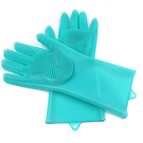 Preisvergleich Produktbild Silikon-Handschuhe, Wiederverwendbare Silikon Abwasch Handschuhe, Multi Purpose Hitzebeständige Gummi Scrubbing Handschuhe Wash Reinigung Handschuhe, Für Geschirr Küche Badezimmer Reinigung,Grün