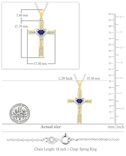 Dazzlingrock Collection 4Mm Heart Lab Created Blue Sapphire & Round Natural Diamond Heart Cross Pendant With 18 Inch Silver Chain For Her In 10K White & Yellow Gold #TOP1