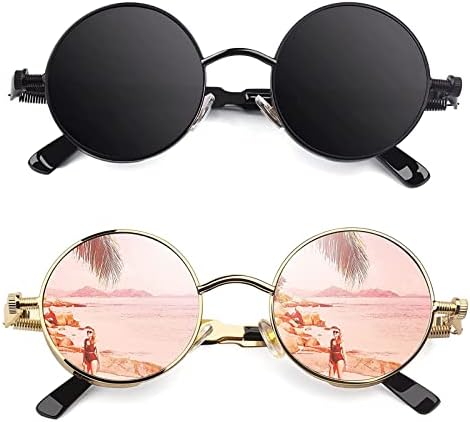 CGID Retro Sunglasses Mens Womens Round Steampunk Polarised Metal Circle Mens Shades E72