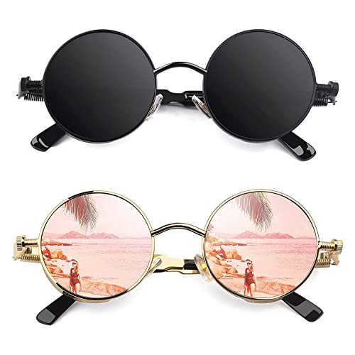 Image of CGID Retro Steampunk Round Polarized Sunglasses Men Womens Metal Circle Frame UV400 Protection E72