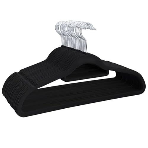 Abician Lot de 100 Cintres en Velours Anti－dérapant pour Costumes/Chemises/Robes avec Barre Cravate Foulard Ceinture Noir