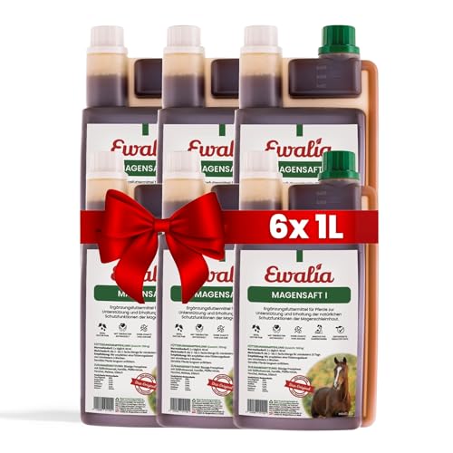 NEU! EWALIA Magensaft I - Beruhigendes Ergänzungsfuttermittel für Pferde, Förderung des allgemeinen Wohlbefindens, Unterstützung der Magenschleimhaut, mit Tierärzten entwickelt, 6x1 Liter