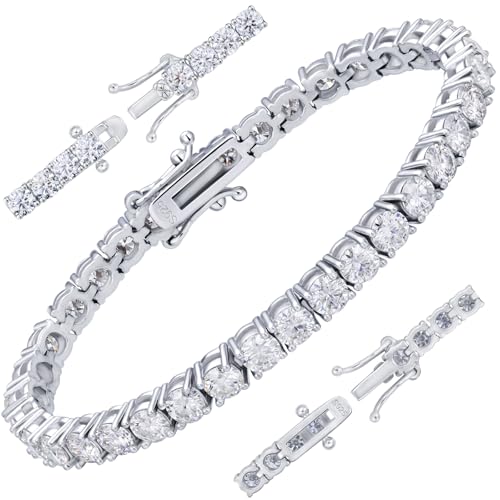 Moissanite Tennis Bracelet for Women Men White/Yellow Gold Plated S925 Sterling Silver D Color VVS1 Round Cut Moissanite Bracelets 2/3/4/5/6MM 6.5/7/7.5/8inch