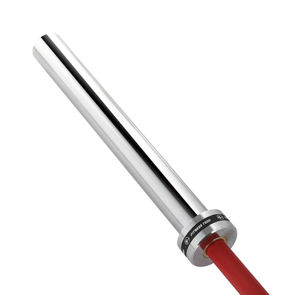Barra olimpica professionale 220 cm - 50 mm - 4 cuscinetti - Carico massimo 365 kg - 20 kg - Powerlifting, cross training e sollevamento pesi - colore rosso - Fitness Tech