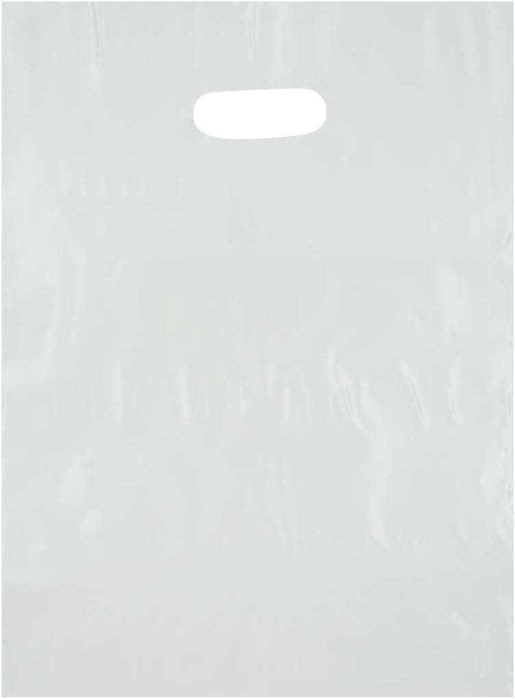 12×15 White Die Cut Handle Plastic Shopping Bags 100/cs