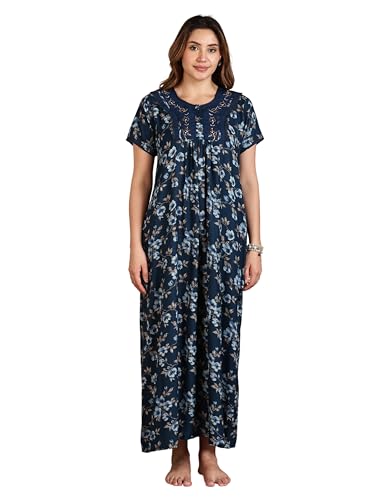 Image of 9shines Label Stylish Alpine Nighty Maxi for Women | Full Length Trendy Nightgown | Premium Nightdress | Nightwear | Embroidery Nighty with Pockets (2892)