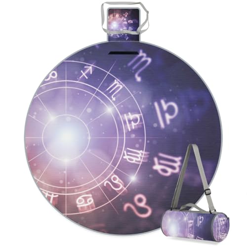 Shimoshe Galaxy Constellation Picnic Outdoor Blanket Foldable Waterproof Sandproof Beach Blanket Portable Water-Resistant Round Picnic Mat for Travel Camping Park Lawn