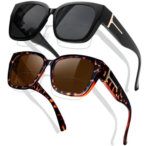 KANASTAL Cubre Gafas de Sol Mujer pack de 2 Superpuestas Leopardo Marrones Hombre Sobrepuestas Estampado Polarizadas Grandes Cuadradas Overglasses   Negras Leopardo Marron