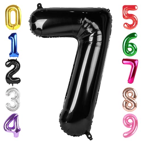 Image of 40 Inch Black Number 7 Balloon Birthday Party Decorations for Men & Women | 40 Inch Black inflatable foil number balloons, large birthday decorations for 7th birthday