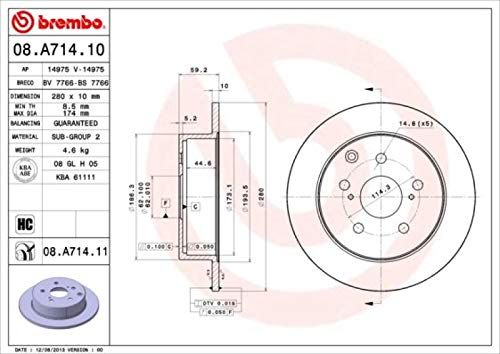 Brembo 08.A714.11 - Disco Freno con Verniciatura