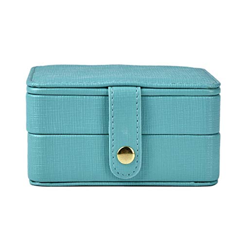 Pongnas Novo pequeno caixa de jóias de viagem, mini joalheiro, espelho de couro embutido, duplo anel portátil, brincos, caixa de armazenamento, senhoras e meninas (azul Tiffany)