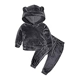 inlzdz Unisex Kinder Samt Trainingsanzug Jogginganzug Langarm Hoodie Sweatshirt + Jogginghose Sporthose Jungen Mädchen Gymnastikanzug Gr.74-128 Type B Grau 104-110