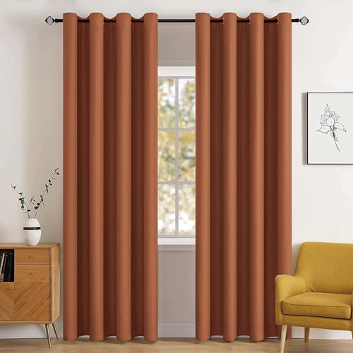 MIULEE Blackout Room Darkening Curtains Thermal Insulated Drapes Solid Window Treatment Set Grommet Top Light Blocking Curtain for Living Room/Bedroom 2 Panels 52 x 84 inch Length Terracotta