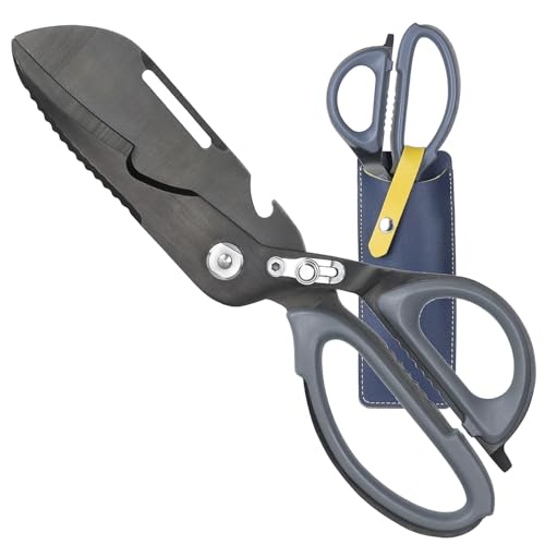 VOGARB Kitchen Scissors for Food Heavy Duty Kitchen Shears Dishwasher Safe Poultry Shears for Chicken Meat Vegetable,Stainless Steel Titanium Coating,9.37-Inch (Black)