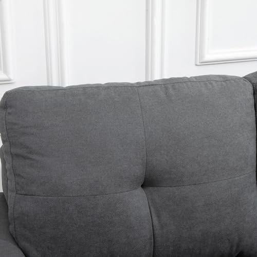 HOMCOM Ecksofa L-Form Sofa mit 3 Kissen, Eckcouch mit Knopfheftung, Leinenoptik, Veränderbare Chaiselounge Couch Wohnlandschaft für Wohnzimmer, Schlafzimmer 193 x 136 x 85 cm Dunkelgrau