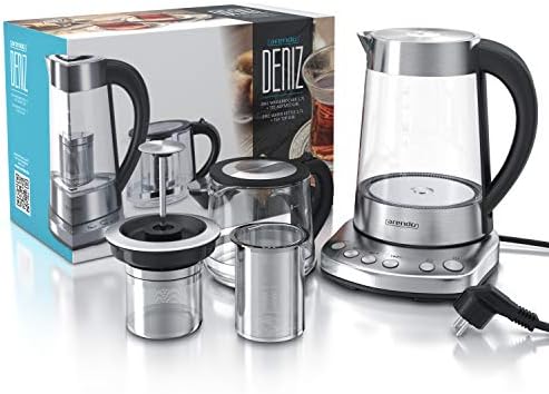 Bild 6 - Arendo - Glas Wasserkocher mit Temperatureinstellung und Teesieb - elektrischer Teekocher in Edelstahl - Temperaturen 70, 80, 90, 100 Grad - 1,7 Liter - 2400 Watt - Warmhaltefunktion - BPA frei