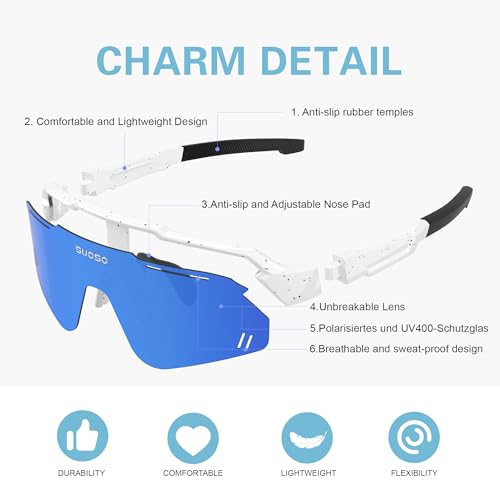 Image of suoso Kids Sports Polarized Sunglasses: Youth Baseball Sun Glasses Cycling Glasses for Boys Girls Age 6-12 Lightweight TR90