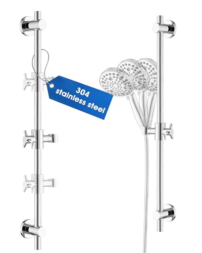 All Metal Shower Slide Bar with Adjustable Handheld Shower Head Holder 25 Inch SUS304 Stainless Steel Shower Rail Replacement for RV Camper Hotel & Bathroom Polished Chrome