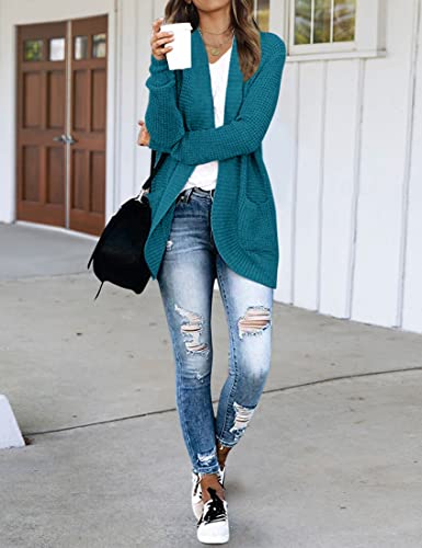 Zesica Women's 2023 Long Sleeve Open Front Casual Lightweight Soft Knit Cardigan Sweater Outerwear,Teal,Small #TOP3