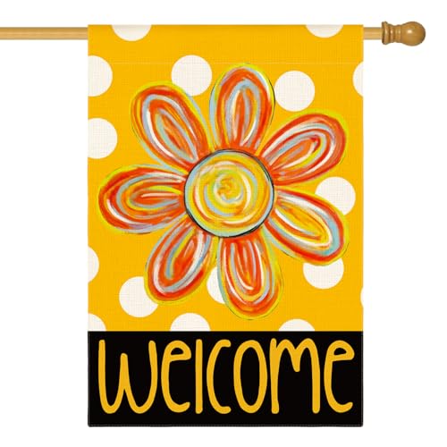 AVOIN colorlife Polka Dot Flower Welcome Spring Summer House Flag 28x40"
