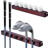 Wall Mounted Golf Club Display Rack, 2 Pack Wooden Golf Putter &Amp; Wedge Holder With 6 Secure Clips, Golf Ball Display Shelf, Premium Wall Storage &Amp; Organizer For Home, Office, Man Cave, Pro Shop
