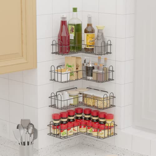 Corner Shower Caddy Bathroom Shower Organizer Shelves With Inside Hooks, Self Adhesive No Drilling Rust Proof Shampoo Holder Rack For Bathroom Dorm Toilet Kitchen - 4 Pack (Black) #TOP4