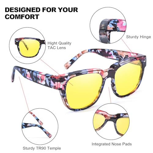 Trysee Fitover Night Driving Glasses for Women Men, Polarized Anti Glare Night Vision Pro Glasses TS10104