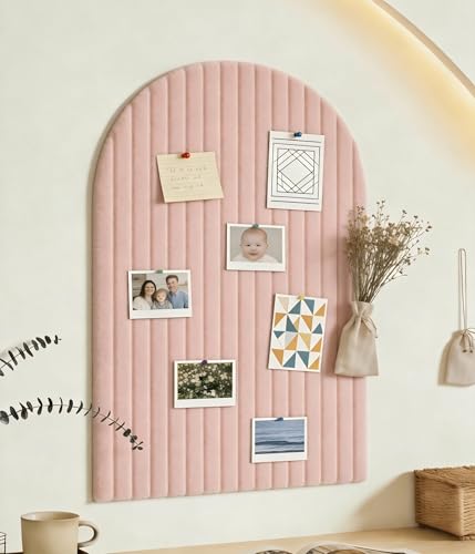 Large Arched Felt Bulletin Board, Sized 36" x 24" for Office & Wall Decor – 6 Customizable Adhesive Tiles with Pins are Perfect to Display Your Photos (Pink)