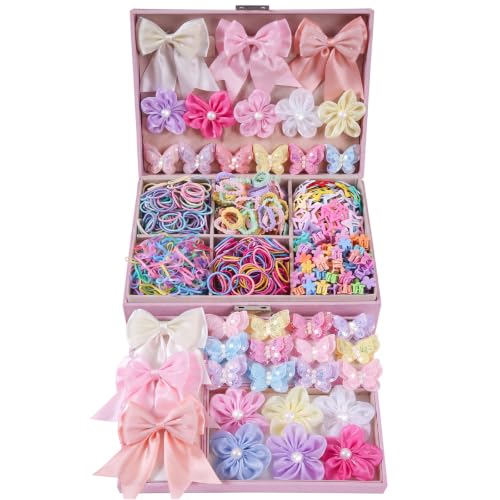 Set di accessori per capelli da ragazza, fermagli colorati con fiocco, clip a farfalla, fermagli per capelli, elastici per capelli, in confezione regalo, 503 pezzi