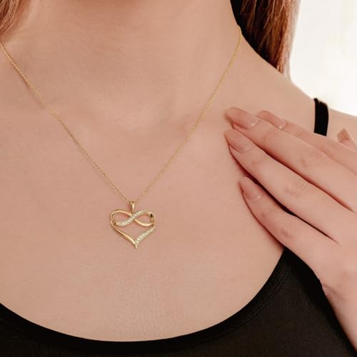 Cali Trove 1/4Ct & 1/20Ct Natural Diamond Single Heart Infinity Pendant For Women In 10Kt Gold | Silver Necklaces For Women | Gold Jewelry Necklace | Elegant Gifts For Her in White, Yellow & Pink - Image 3