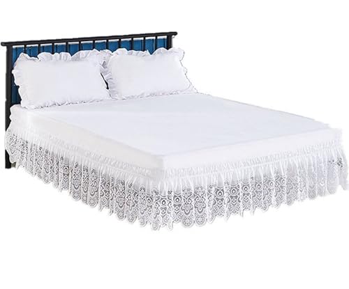 Swing Penguin Flower Lace Bed Skirt Tulle Elastic Bedskirts Ruffle Wrap Around Bed Wrap Easy Fit Dust Four Seasons White Queen