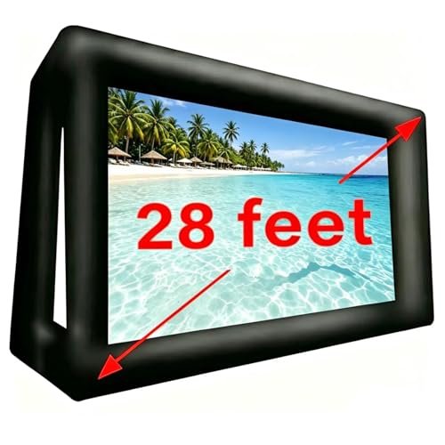 Image of 28 ft Inflatable Movie Screen Outdoor Incl Blower - Front and Rear Projection - Portable Blow Up Projector Screen for School, Churches, Grand Parties, Backyard Pool Fun