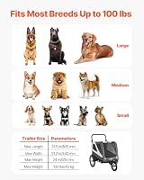 VEVOR Hundeanhänger, bis zu 45 kg, 2-in-1-Fahrradanhänger für kleine & große Hunde, klappbarer Rahmen mit Schnellspannrad, universelle Fahrradkupplung, inkl. Flagge, interne Leine, 1390x770x845 mm – Ansicht 3