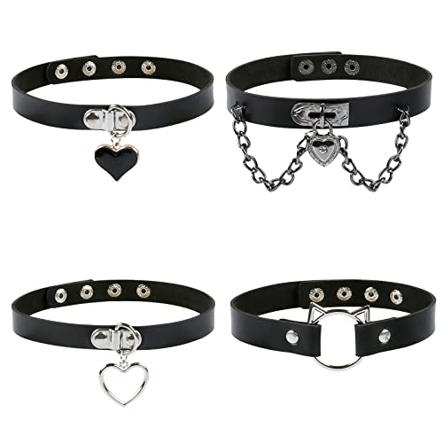 Collier ras du cou en Cuir pour Femme, Pomeloone 4 Pièces Collier ras du cou Style Gothique, Collier ras du cou en Cuir PU, Collier Ajustable, Collier Noir pour Femmes Accessoires Cover