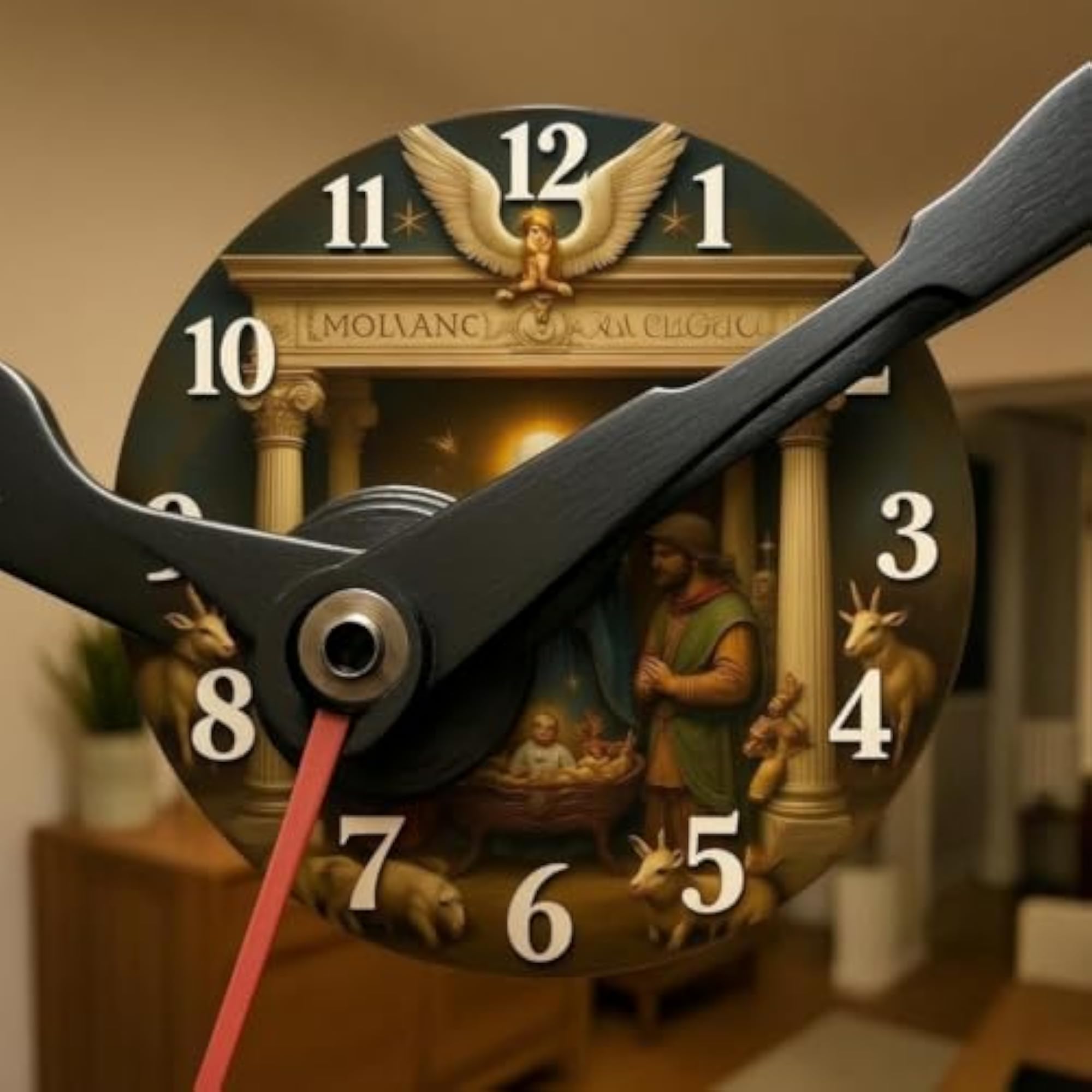 Red Second Hand Round Analog Wall Clock, Decorative Design