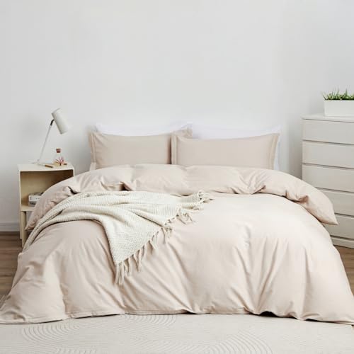 OAITE 100% Washed Cotton Duvet Cover King Size Soft Breathable Durable Bedding with Zipper Closure & 8 Corner Ties- 3 Pieces Plain Simple Duvet Cover Set,2 Pillow Shams,1 Duvet Cover(104